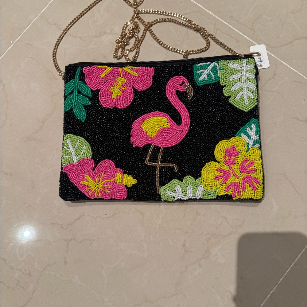 Floral Embroidered Black Clutch